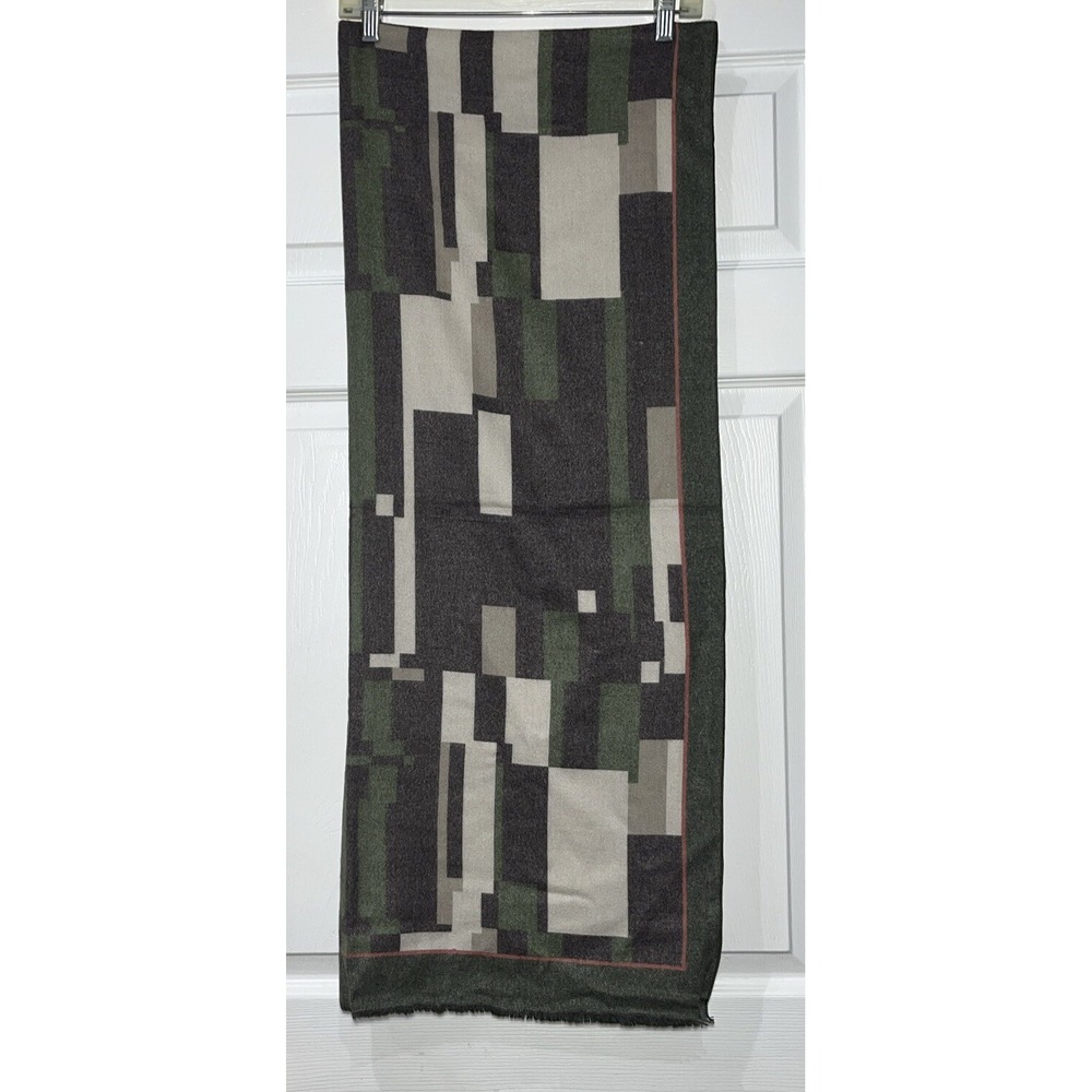 Women's Fashion Scarf Polyester Viscose Blend Green Gray Shawl Wrap 30x72 - Picture 5 of 7